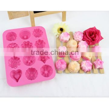 Wholesale FDA food grade 12 cavity flowers shaped nonstick silicone soap making moulds supplies