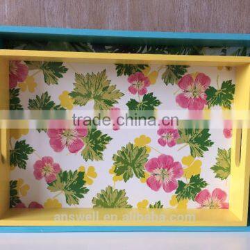 Colored Discount Handmade Green Plant Discorative Wooden Tray photo-4