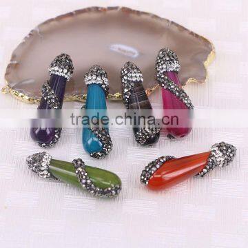 Mix Color Smooth Agate Druzy Stone Beads, Pave Crystal Setting Agate Drop Connector Gem stone Jewelry