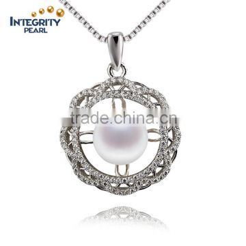 Sterling silver AAA button natural freshwater pearl pendant