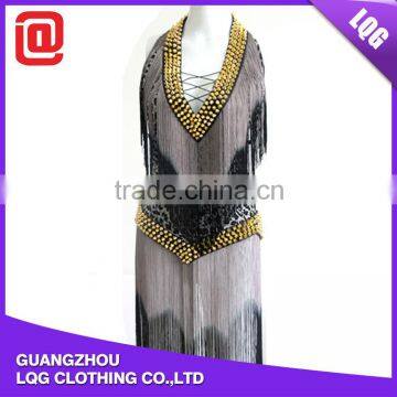 Handmade gold rhinestone tassel decorated belly dance costume for performance