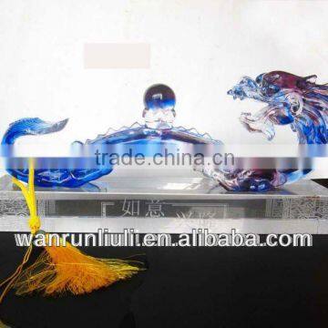 Chinese Fengshui lead Crystal/liuli dragon Ruyi as new year business gift use for home or office Decor