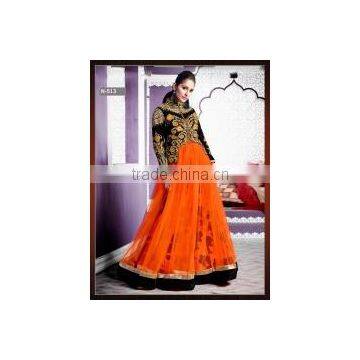 Goodness Orange Net Indo Western Lehenga Style Suit/shop online Anarkali Suit