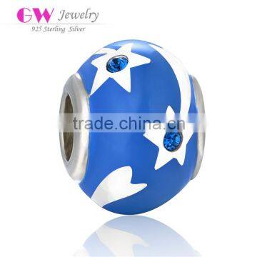 D169 jewelry S925 silver blue enamel charm,white star with crystal beads bracelet