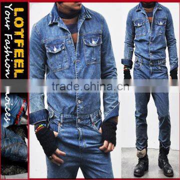 new design Vintage Workwear Denim Blue Jumpsuit man denim jumpsit (LOTM048)