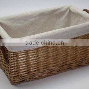 rectangle wicker storage basket with leather handle