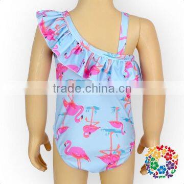 Happy Flowers Print Single Ruffle Shoulder Strap Baby Kids Girls One Piece Swimsuits photo-5