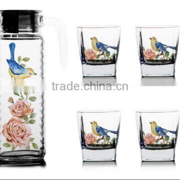 Classic Glass Water Jug Set 1000ml Christams Color Printing Glass Jug Set Water Pitcher Set Juice Decanter photo-2