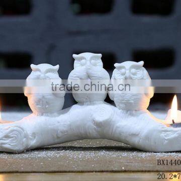 Ceramic white owl tea light porcelain candle holders wholesale