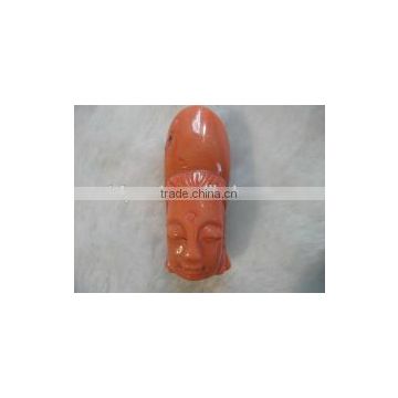 wholesale 20-55mm orange chakra buddha head carved natural coral pendant