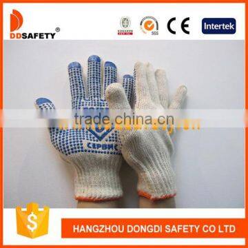 DDSAFETY 2017 7G Natural Cotton Knit Blue PVC Dots Safety Working Gloves