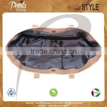 12 OZ Natural Canvas Tote Bag With Lining & With PU Handle & With Magnet Button Closure With Inside Zip Pocket photo-5