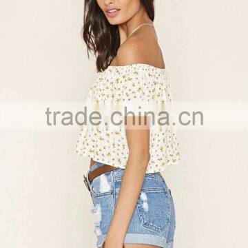 2016 Latest Off Shoulder Floral Print Cropped Top HST8015 photo-3