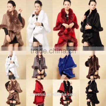 2015 new hot sale winter fashion faux fox fur shawl lady cape