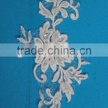 Attractive design embroidery flowers with beads pattern top quality