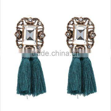 Bohemian Style Big Crystal With Tassel Charms Earrings for Women Jewelry photo-5