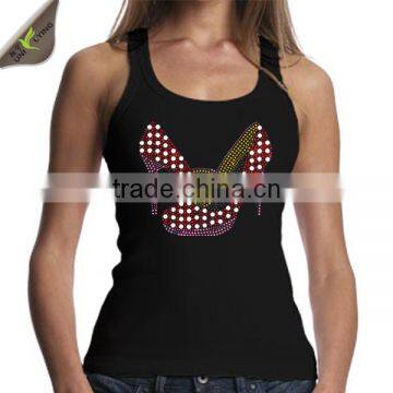 Latest Fashion AKA Afro Girl Rhinestone Transfer Motif On Cotton Black Fabric Tank Top Clothes photo-4
