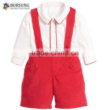 High Qulity Newborn Baby Clothes Boys White Long Sleeve Shirt With Red Overalls Children's Suit