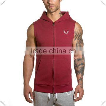 Wholesale Custom Mens Sleeveless Hoodie Fitted Gym Hoodie Bodybuilding Muscle Hoodie Full Zipper Fitness Hoodie