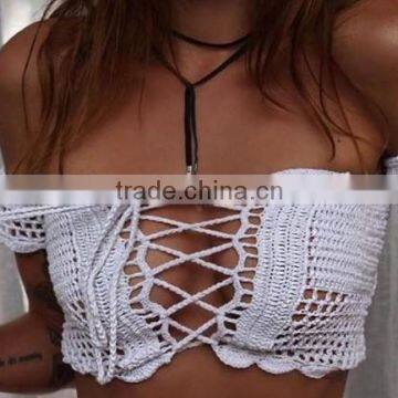 2017 Fancy Cotton Crossed Ladies Hand Knitted Bikini photo-3