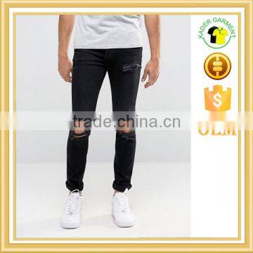 Hot sale mens distressed jeans quality skinny jeans black washed jeans