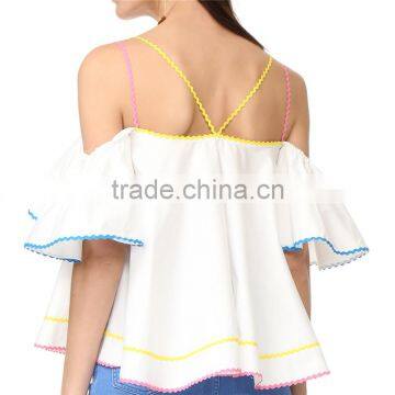Summer off Shoulder Short Flutter Sleeves Rickrack Latest Designer Blouses photo-4