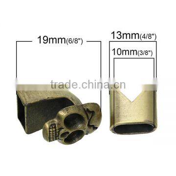 Hook Clasps Bracelet End Bar With Slider For Leather Bracelet Skull Halloween Antique Bronze 19mm X13mm 13mm X13mm photo-2
