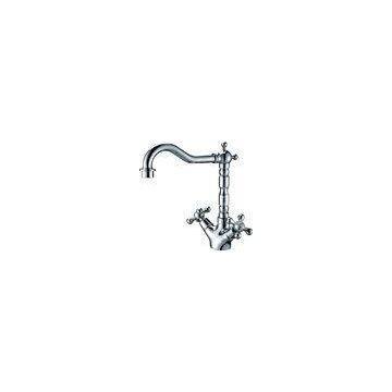 Brass Polished Chrome Kitchen Sink Water Faucet One Hole With Two Cross Handles for Home