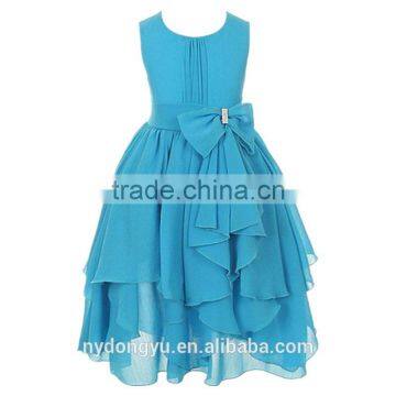 turquoise girl irregular chiffon princess dress/xnanbhi girl flower chiffon princess dress/new design girl holiday fashion dress