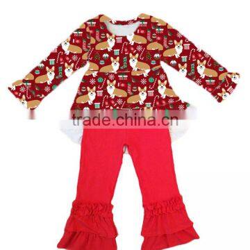 2017 Yawoo new patterns short front long back dress match ruffle pants christmas smocked children clothing wholesale