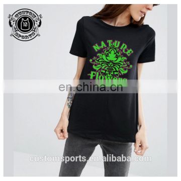 Ladies black tshirt with silk screen for you custom printing