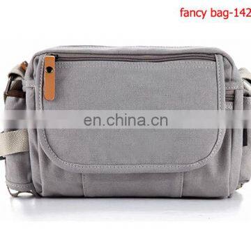 Gray color canvas material cross body bag messenger bag for lady