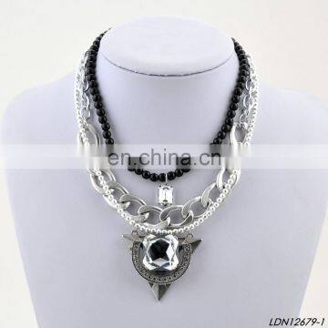 chunky chain large crystal stone necklace with bead chain