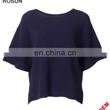 Women Split Side Silk Navy Batsleeves Knitted Pullover Poncho
