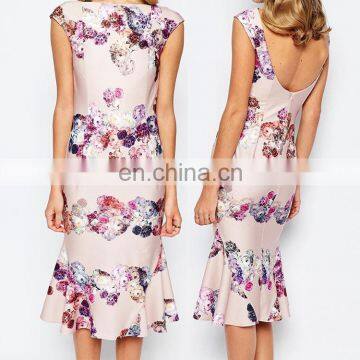 Factory Direct China Manufacturer Lady Backless Fishtail Floral Print Bandage Alibaba Express Dresses