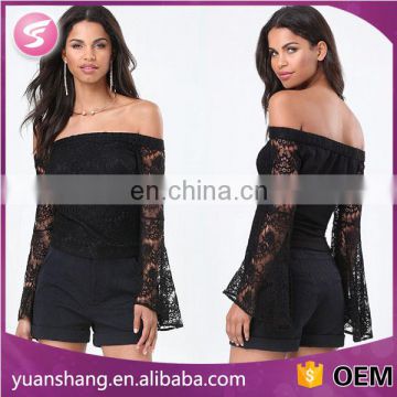 2016 long sleeve top off-shoulder only ladies blouse design lace blouse