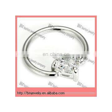 316l stainless steel captive bead rings with heart shaped crystal nose ring lip rings body piercing jewelry ring