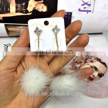 Factory wholesale high quality real mink fur small ball earrings for women