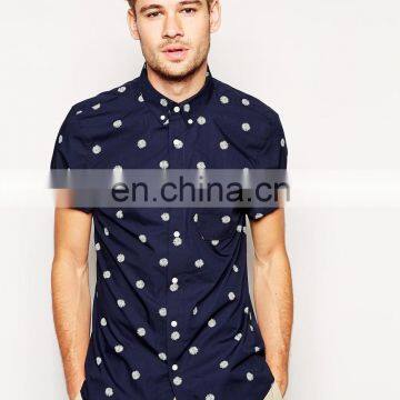 Shirt with Daisy Print/cotton fabric mens casual shirts/men short sleeve fashion clothing shirt model-sc341