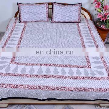 Indian Queen Size Bed Sheet Handmade Cotton Bedspread With Pillow Cover Jaipur Hand Block Printed Art