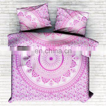 Latest Pink Ombre Mandala Handmade Duvet Cover Cotton Hand Screen Print Blanket Cover With Pillow Cover King Size