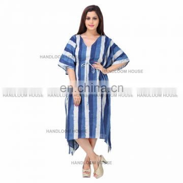 Women Gown Boho Floral Long Dress Blue Tunic Casual Wear Indian Kaftan Caftan