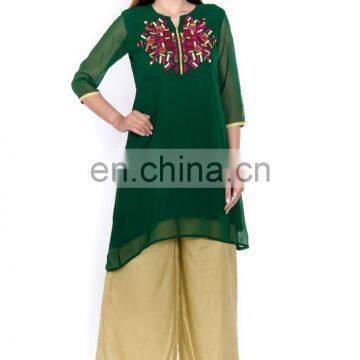 Woman ethnic 100% polyester georgette tunic with lining round neck