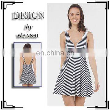 Newest women clothing fashion stripe dress design sleeveless cocktail dress