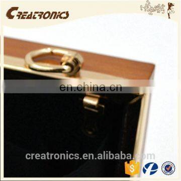 CR Factory OEM Acceptable Engraving Patterns Hollowed-out Design Metal Frame Long Chain Rectangled Shaped Wooden Box Clutch Bag photo-5