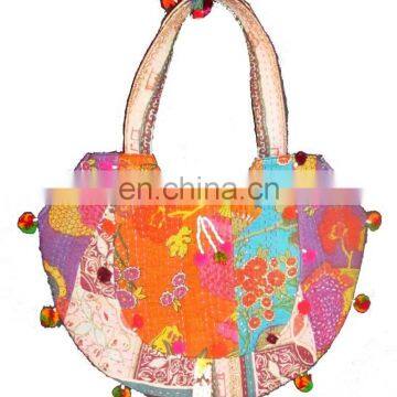 Floral Printed Indian Cotton Kantha Work Hand Bag Traditional Women Shoulder Bags