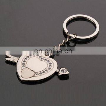 Fashion high quality zinc alloy for love diamond heart and arrow keychain