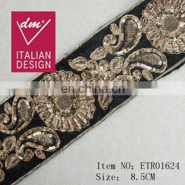 New product sequins flower with gold lurex trim