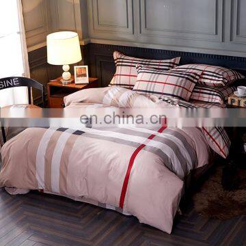 Bed Sheets 4Pcs Set Khaki Custom cross stripe Design Comforters Bedding Sets