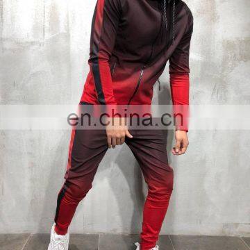 Wholesale Custom Logo Men Gradation Digital Printing Zip up Hoodie With Jogger Sport Tracksuit Set photo-2
